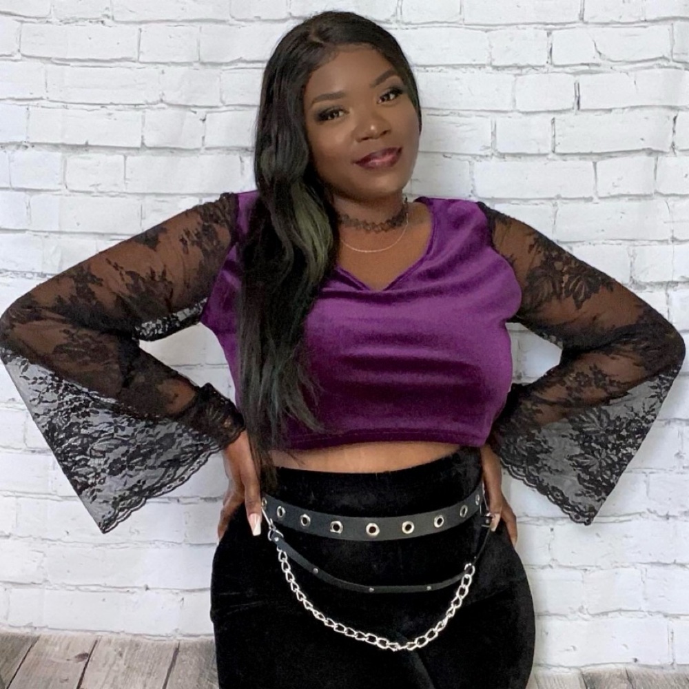 Purple Lace sleeve crop top